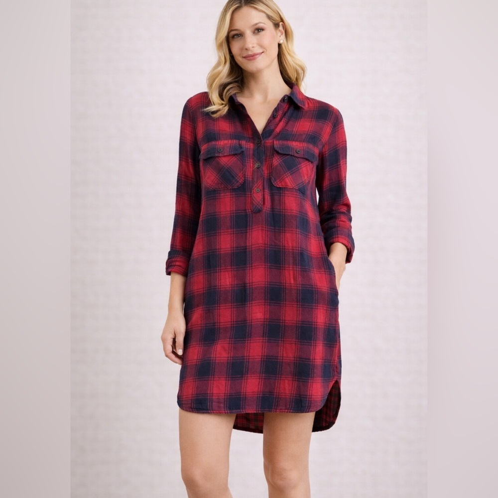 Madewell Women’s XXS Red Plaid Shirt Dress Flannel Long Sleeve Pockets